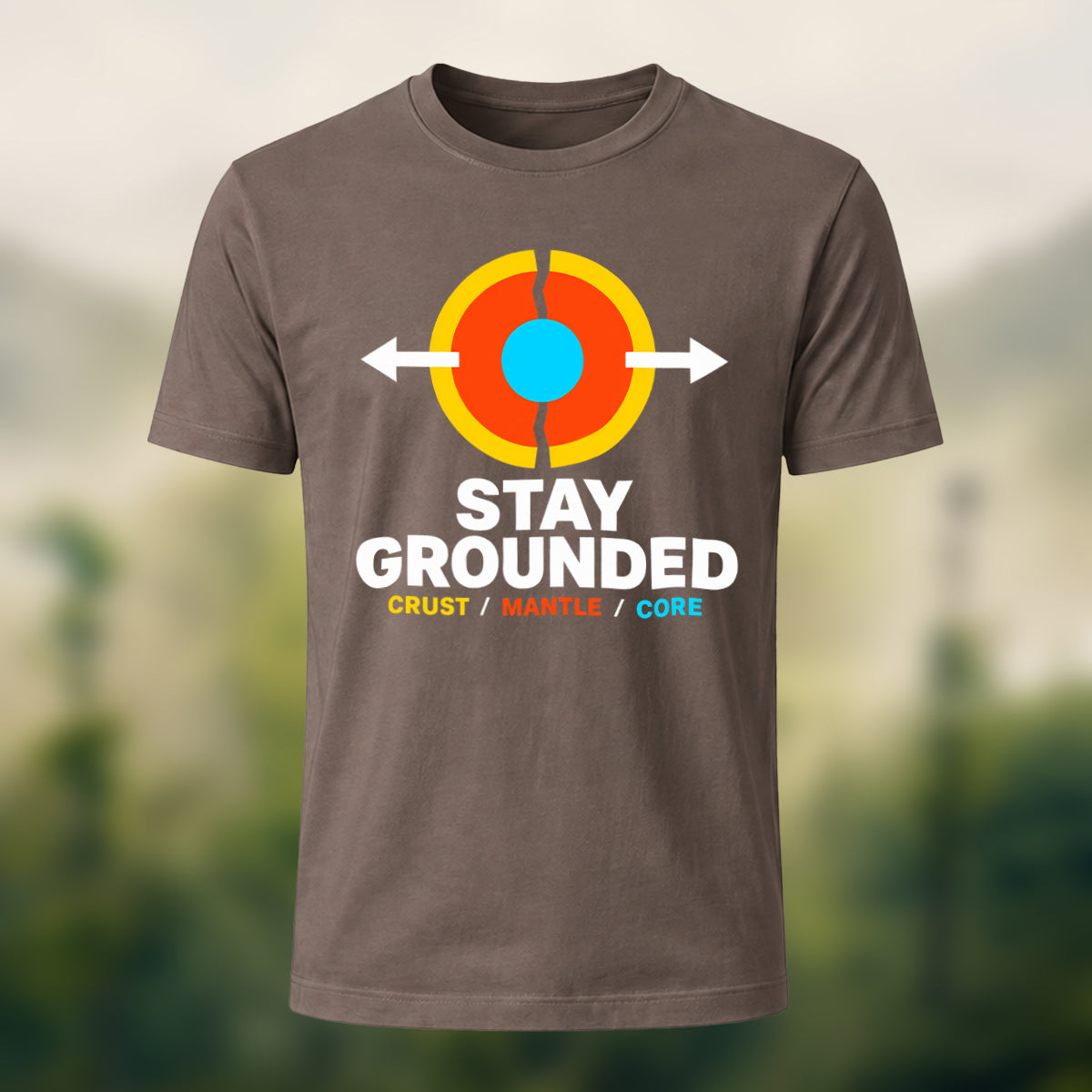 Earth Core Print Casual Soft Cotton T-Shirt Coffee