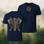 Vintage Viking Axe Print Premium Cotton T-Shirt Navy
