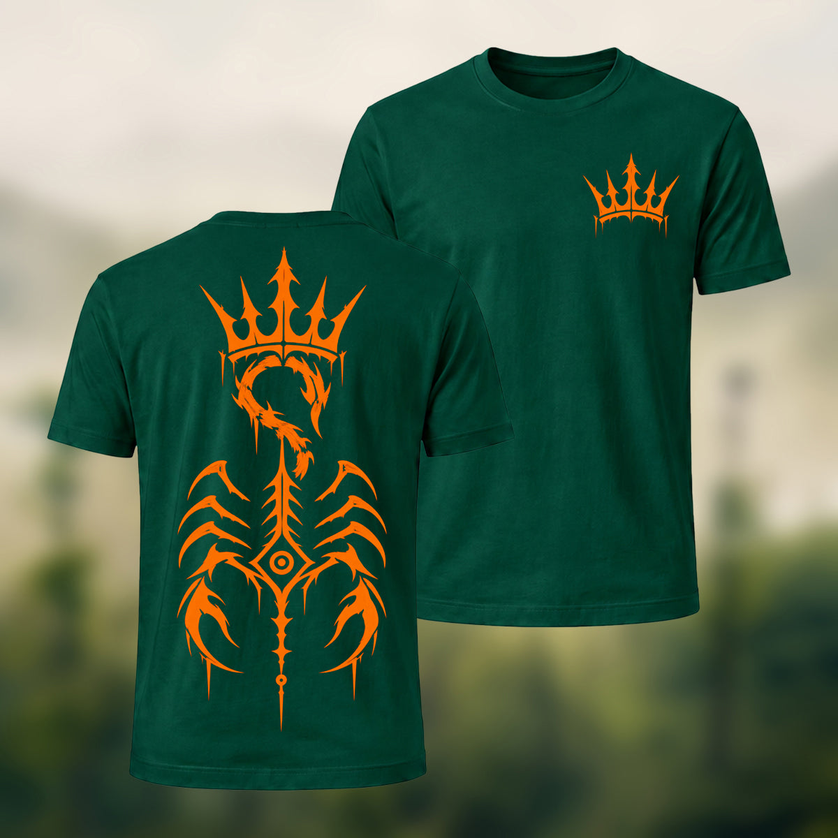 Intricate Scorpion Emblem Combed Cotton T-Shirt Forest Green
