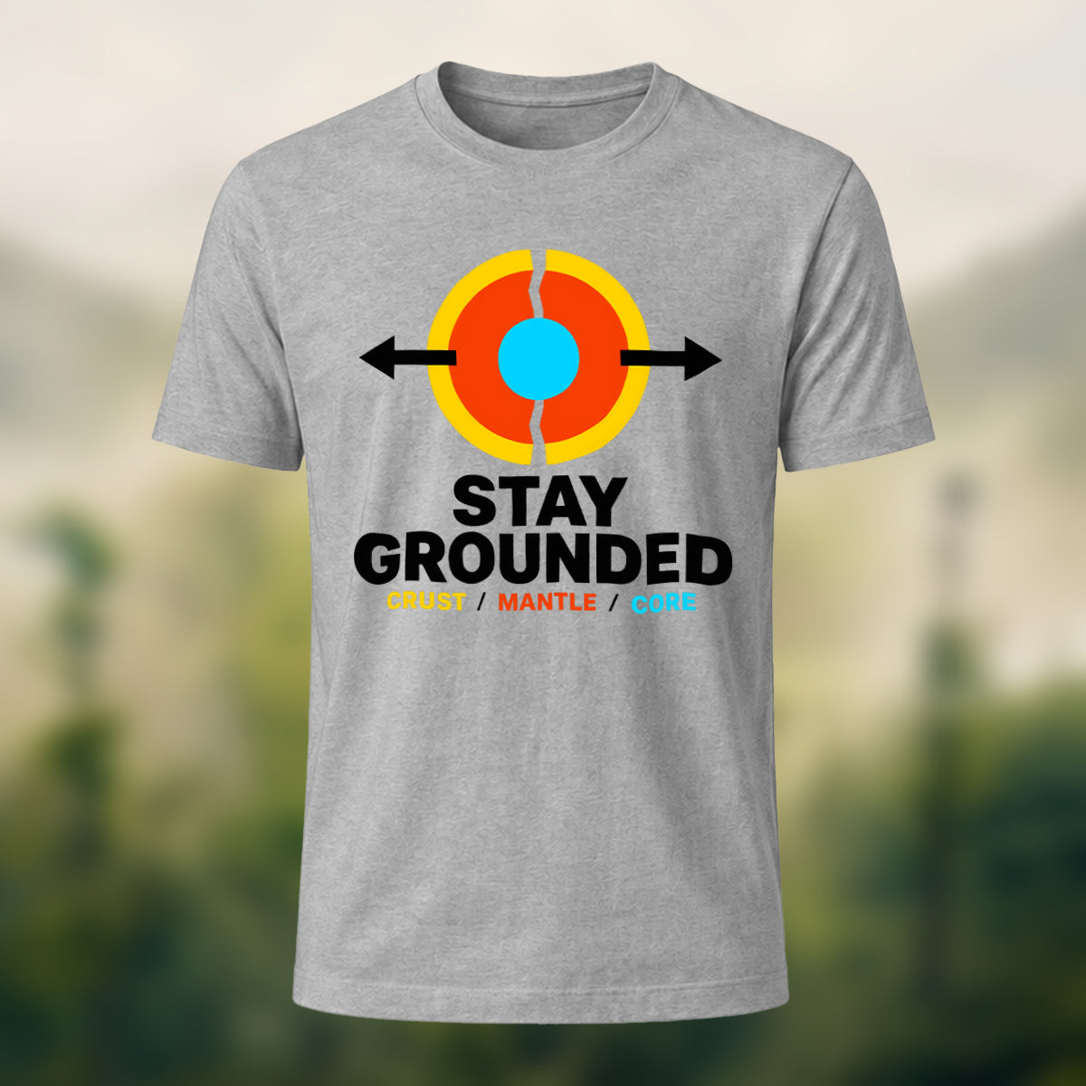 Earth Core Print Casual Soft Cotton T-Shirt Heather Grey