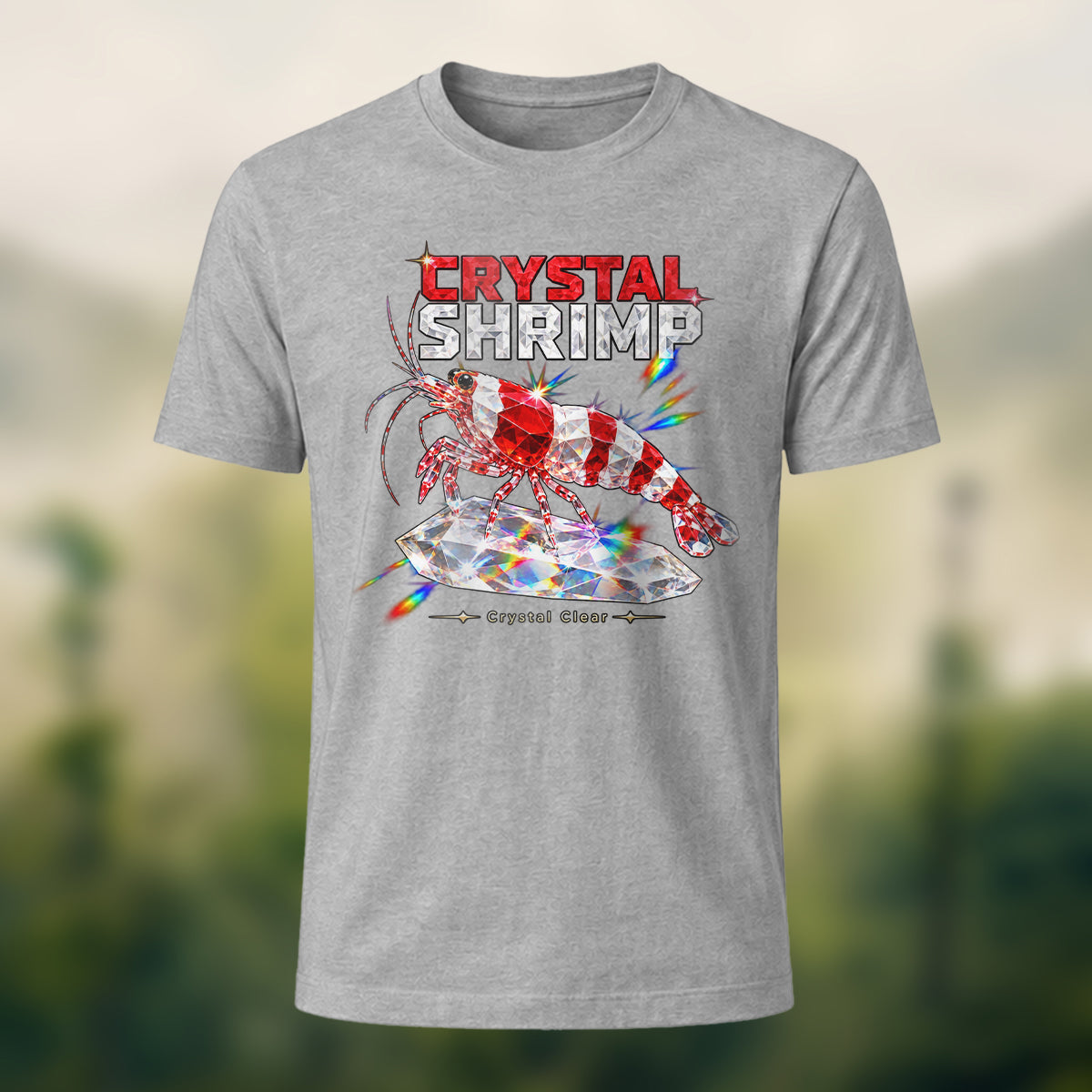 DTG Sparkling Crystal Shrimp Premium Cotton T-Shirt Heather Grey