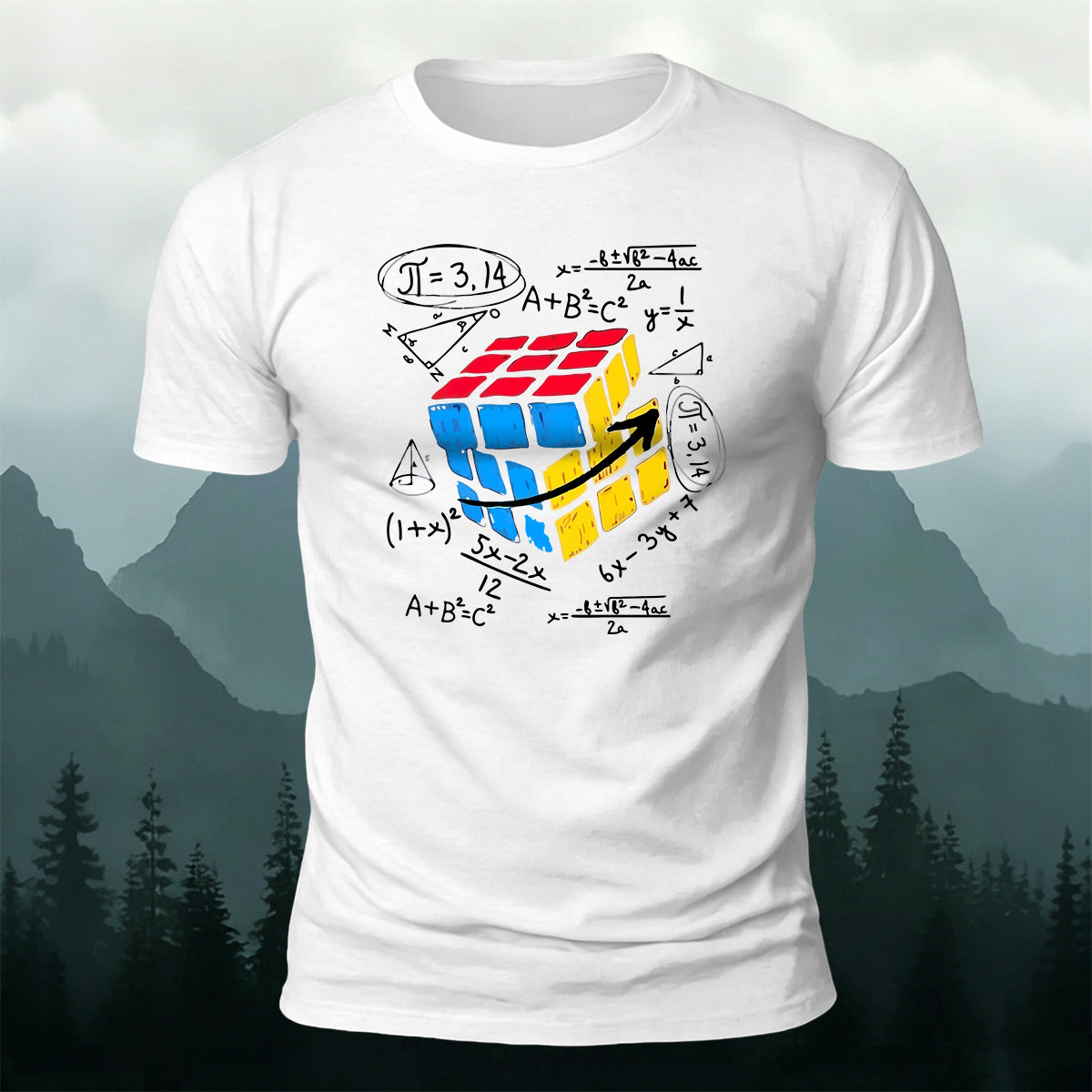 Rubik's Cube Print Casual Soft Cotton T-Shirt White