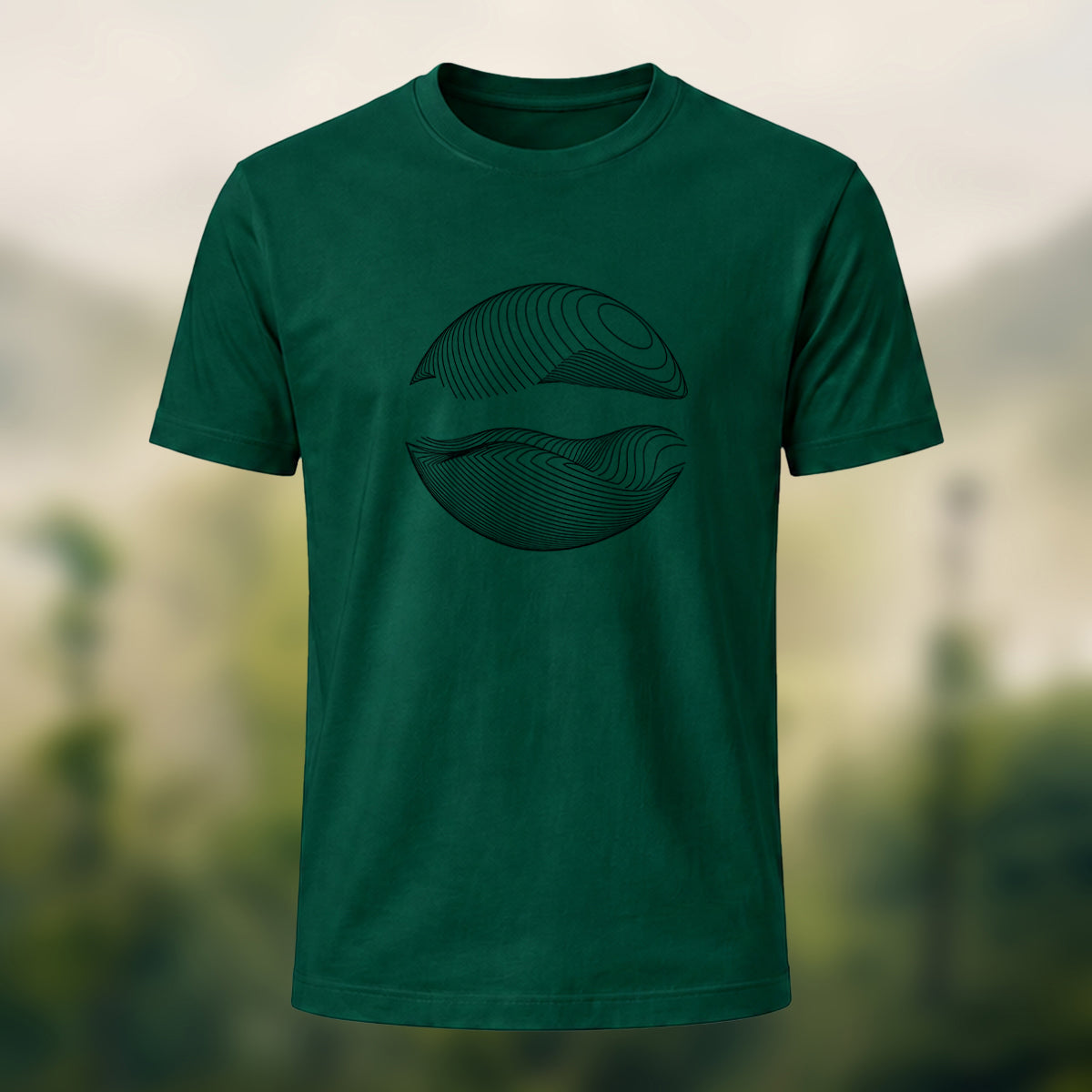 DTG Abstract Wave Print Combed Cotton T-Shirt Forest Green