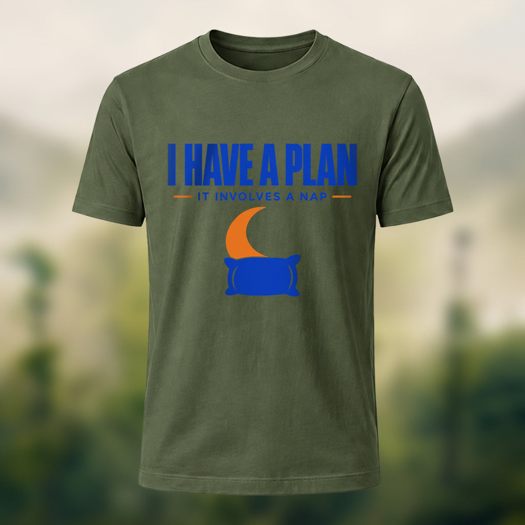 Playful Nap Illustration Combed Cotton T-Shirt Olive Green