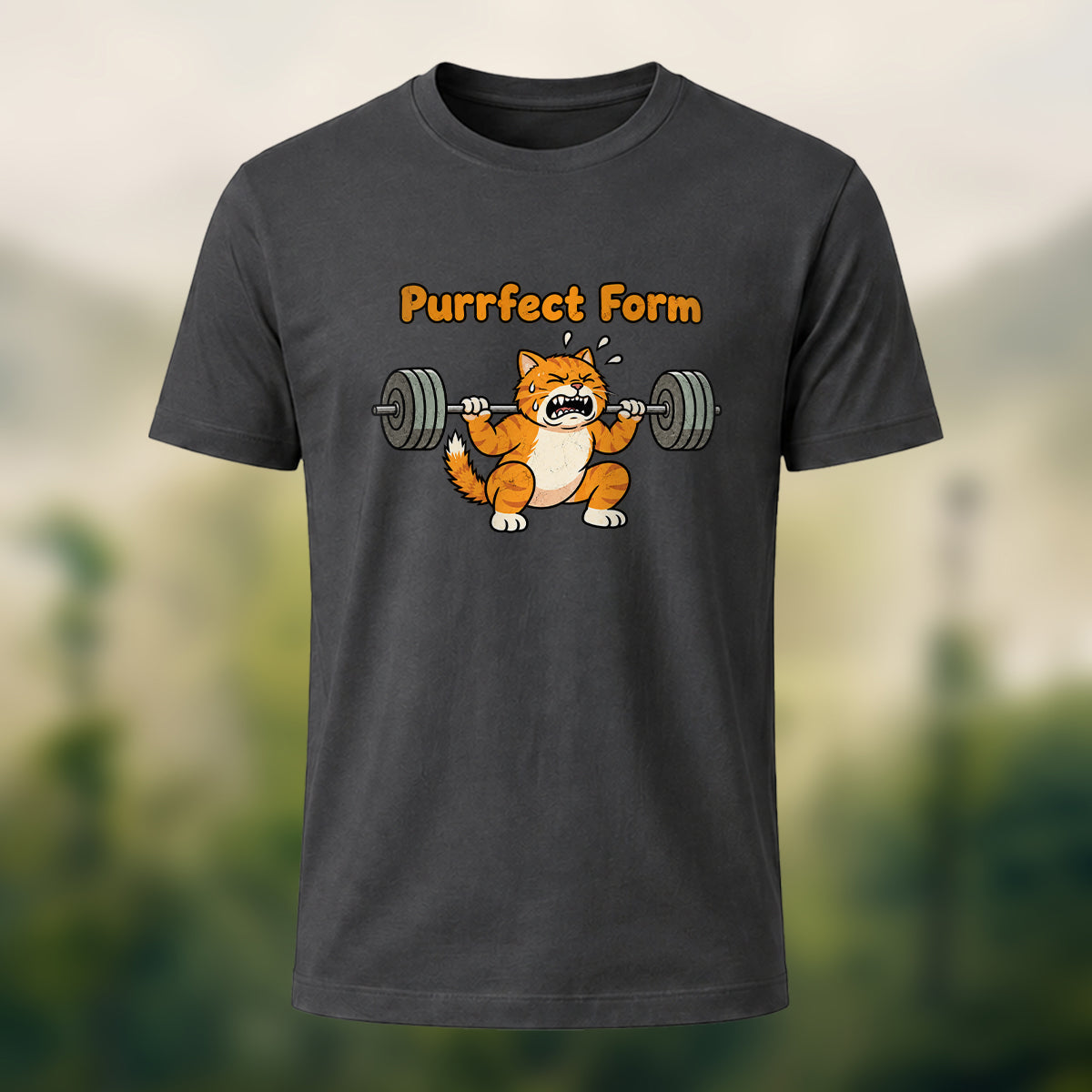 Humorous Fitness Cat Premium Cotton T-Shirt Charcoal