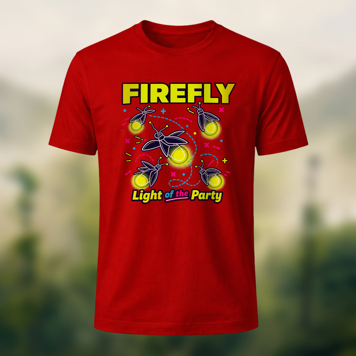 Playful Glowing Firefly Soft Cotton T-Shirt Red