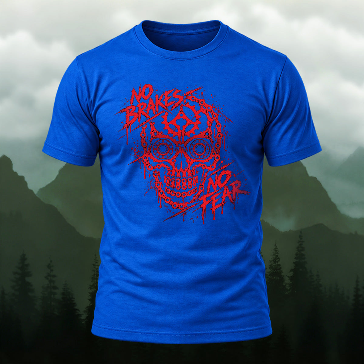 Scarlet Mechanical Skull Cotton T-Shirt Royal Blue