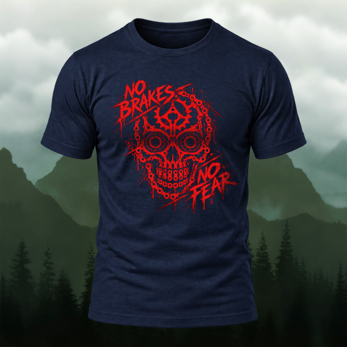 Scarlet Mechanical Skull Cotton T-Shirt Navy
