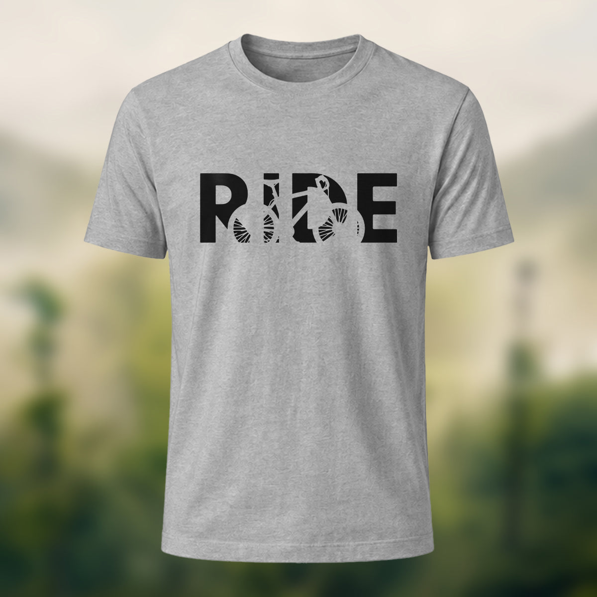 Cyclist Silhouette Printed Casual Cotton T-Shirt Heather Grey