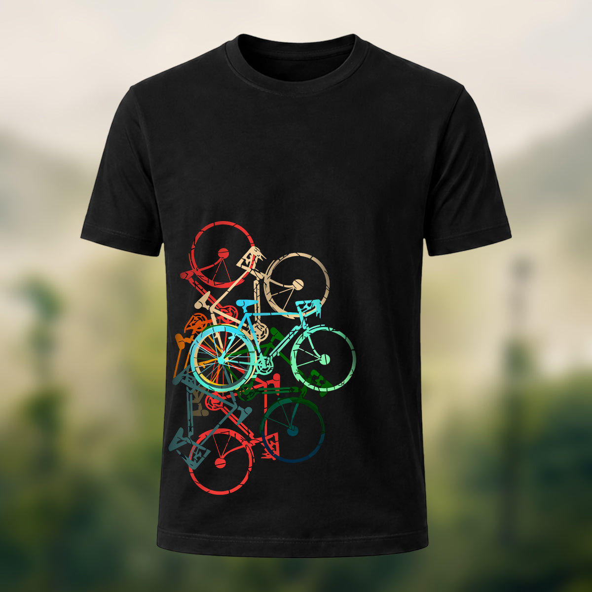 Bicycle-Printed Combed Cotton Casual T-Shirt Black