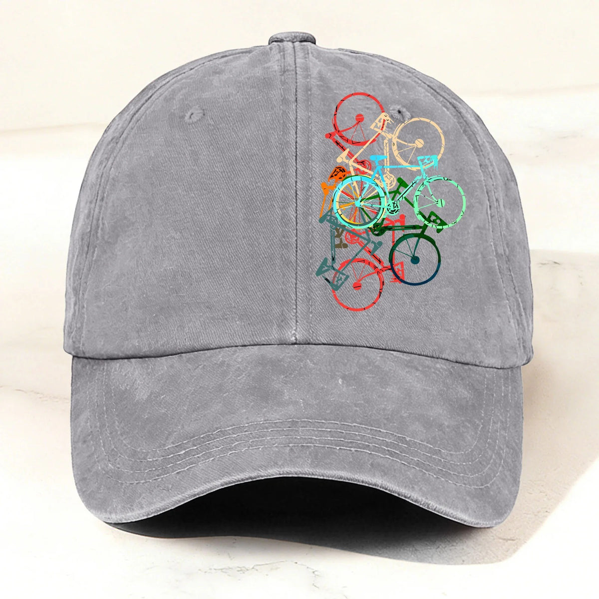 Vintage Colorful Bicycle Baseball Cap Grey