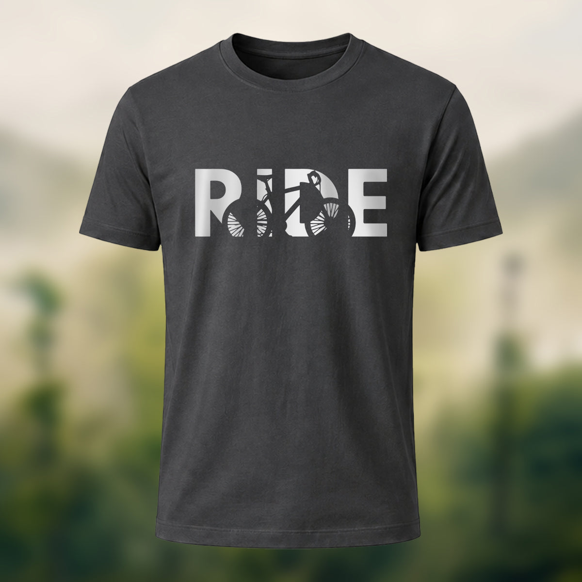 Cyclist Silhouette Printed Casual Cotton T-Shirt Charcoal