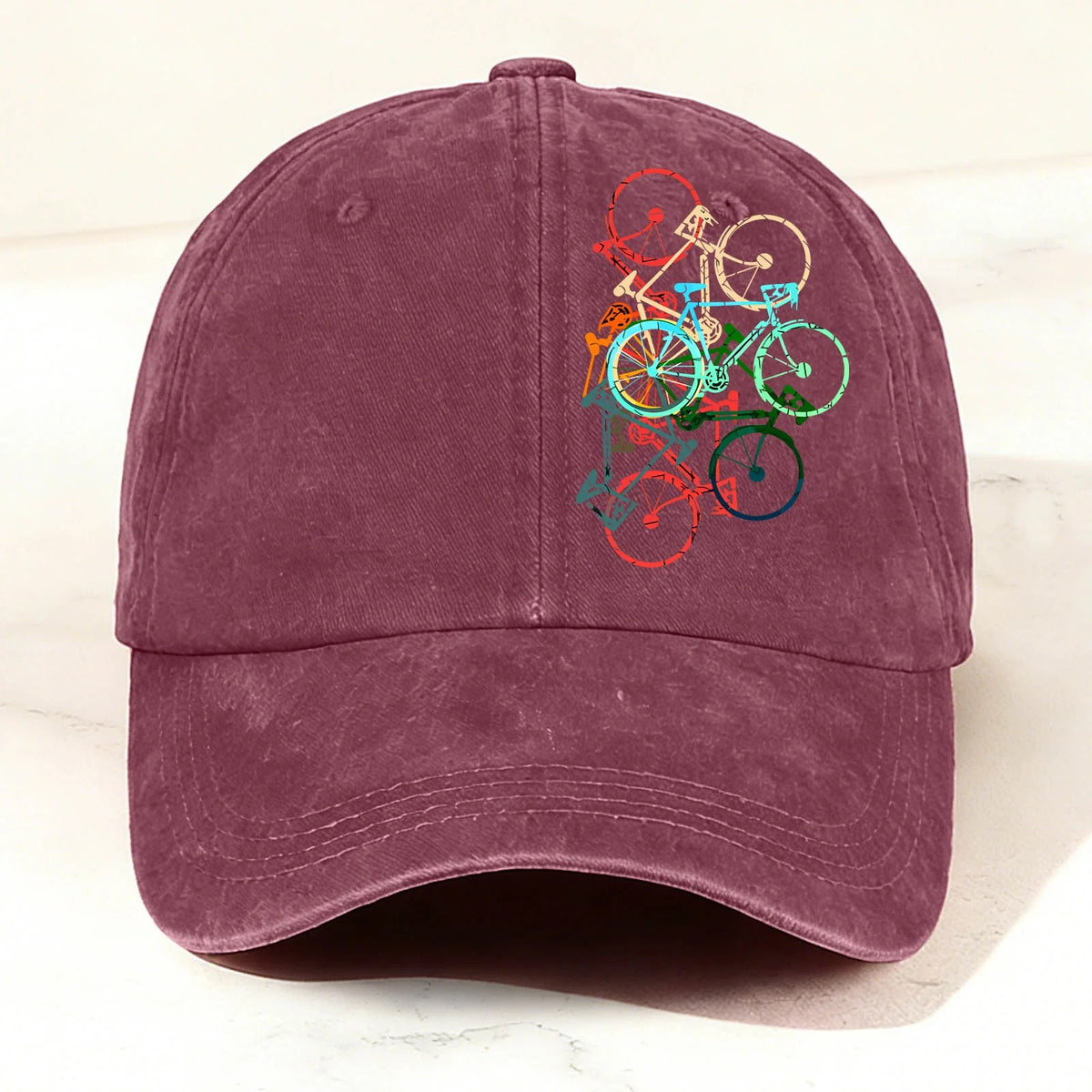 Vintage Colorful Bicycle Baseball Cap Claret
