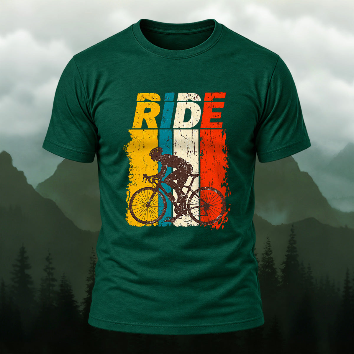 Vintage Sporty Road Cycling Soft Cotton T-Shirt Forest Green