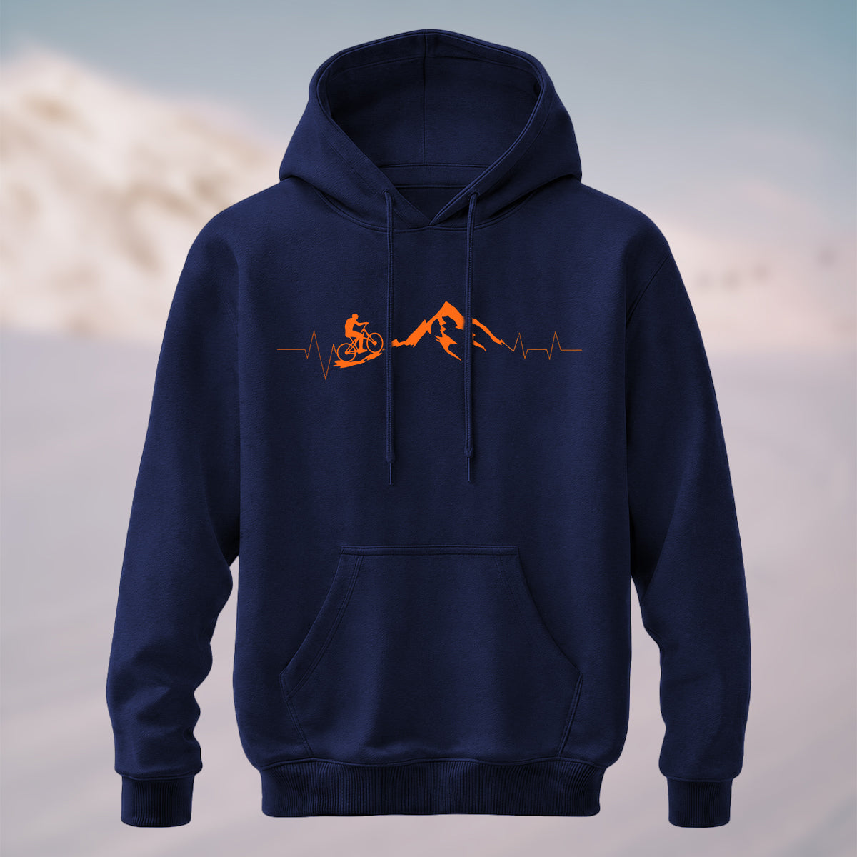 Cotton Made Mountain Biking Heartbeat Hoodie Navy