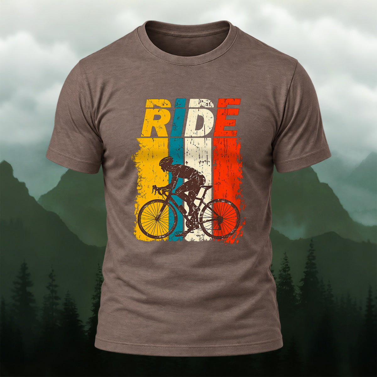Vintage Sporty Road Cycling Soft Cotton T-Shirt Coffee