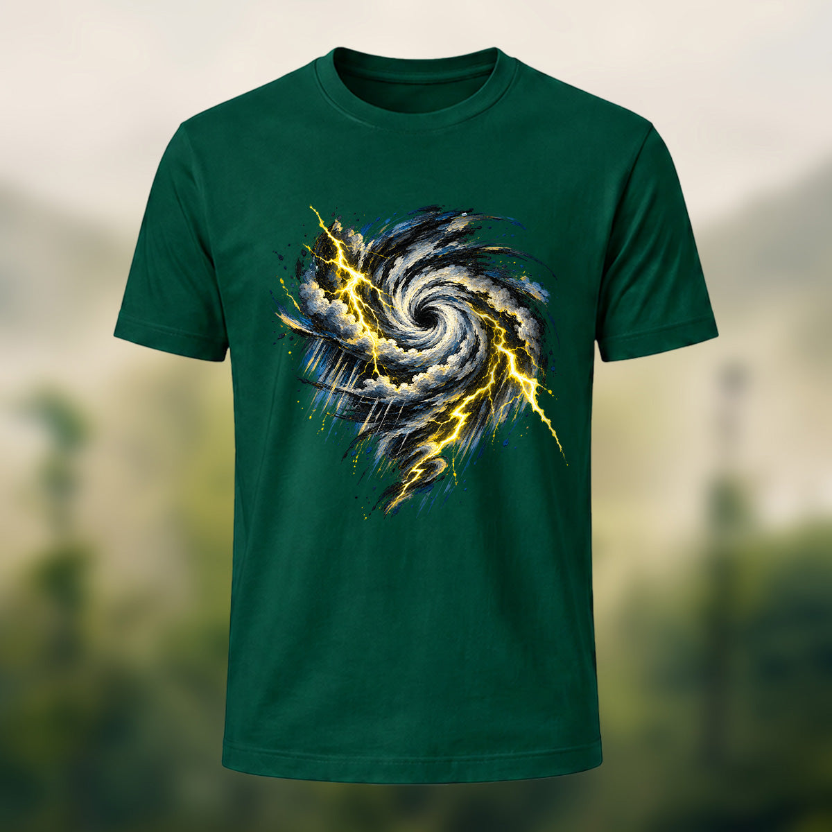 Turbulent Storm Vortex Soft Cotton T-Shirt Forest Green
