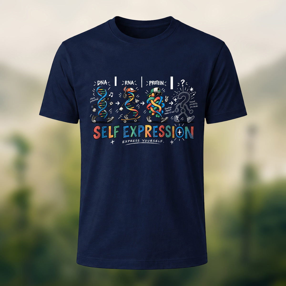 Gene Expression Print Casual Cotton T-Shirt Navy