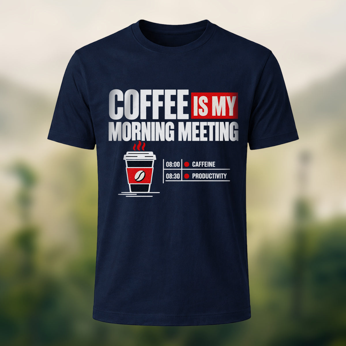 Witty Coffee Statement Soft Cotton T-Shirt Navy