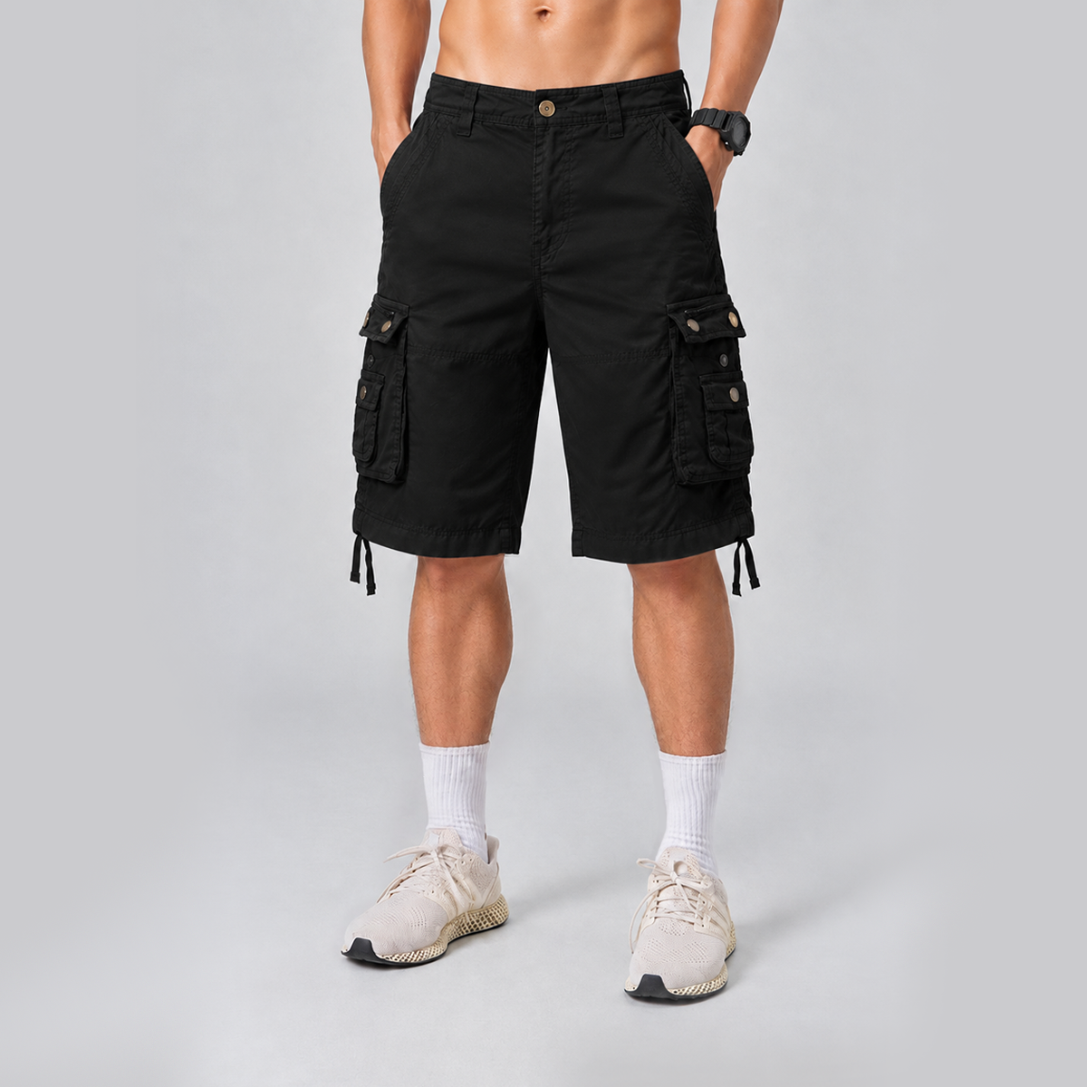 Relaxed Fit Multi-Pocket Cargo Shorts Black