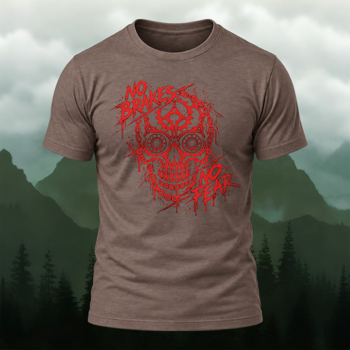 Scarlet Mechanical Skull Cotton T-Shirt Coffee