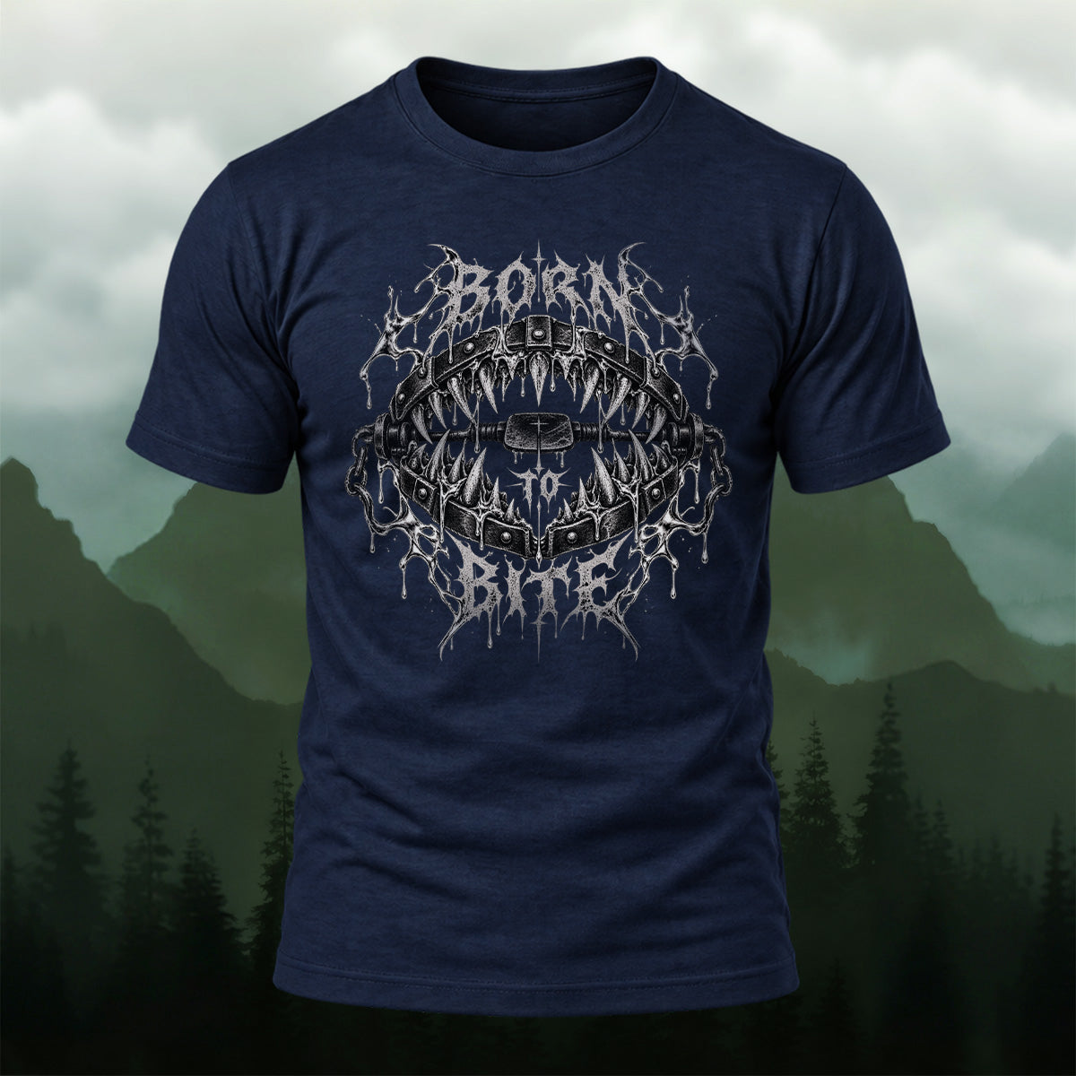 Dark Metallic Fang Trap Combed Cotton T-Shirt Navy