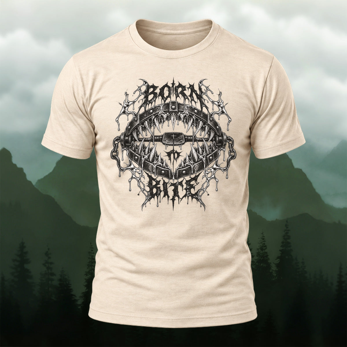 Dark Metallic Fang Trap Combed Cotton T-Shirt Beige