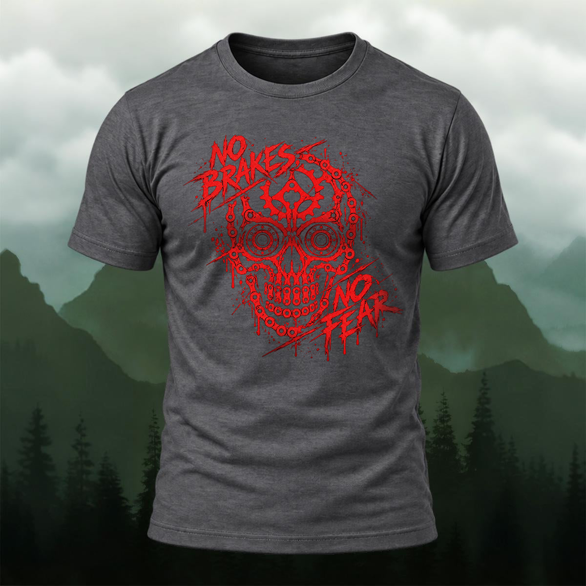 Scarlet Mechanical Skull Cotton T-Shirt Dkgy