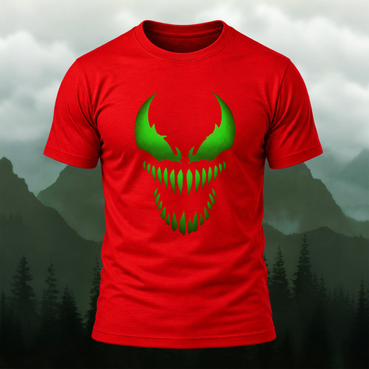 Toxic Dark Monster Face Premium Cotton T-Shirt Red