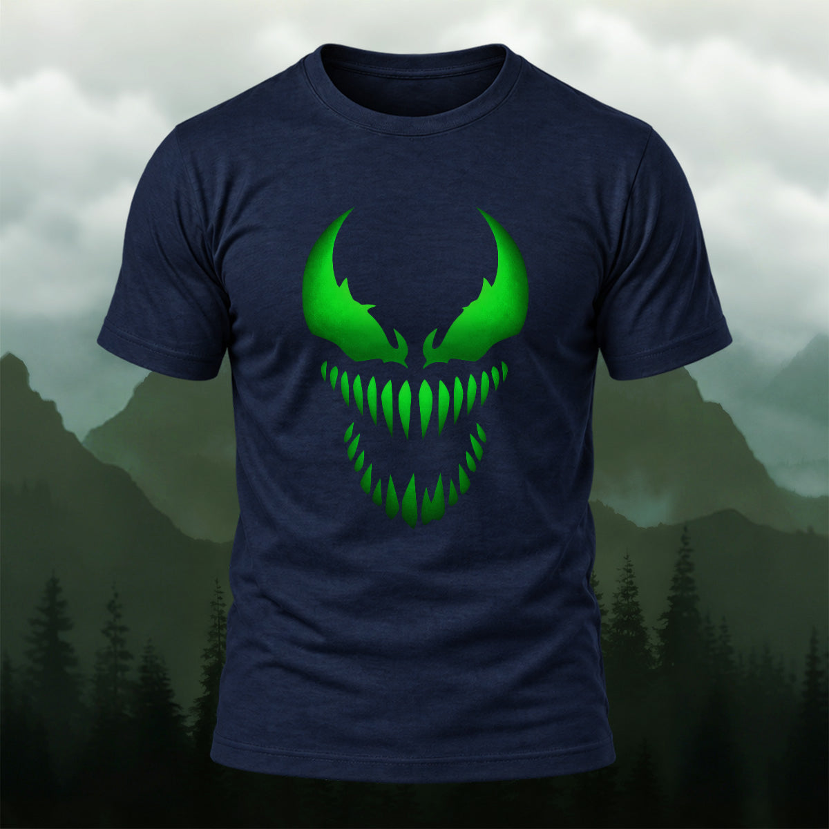 Toxic Dark Monster Face Premium Cotton T-Shirt Navy