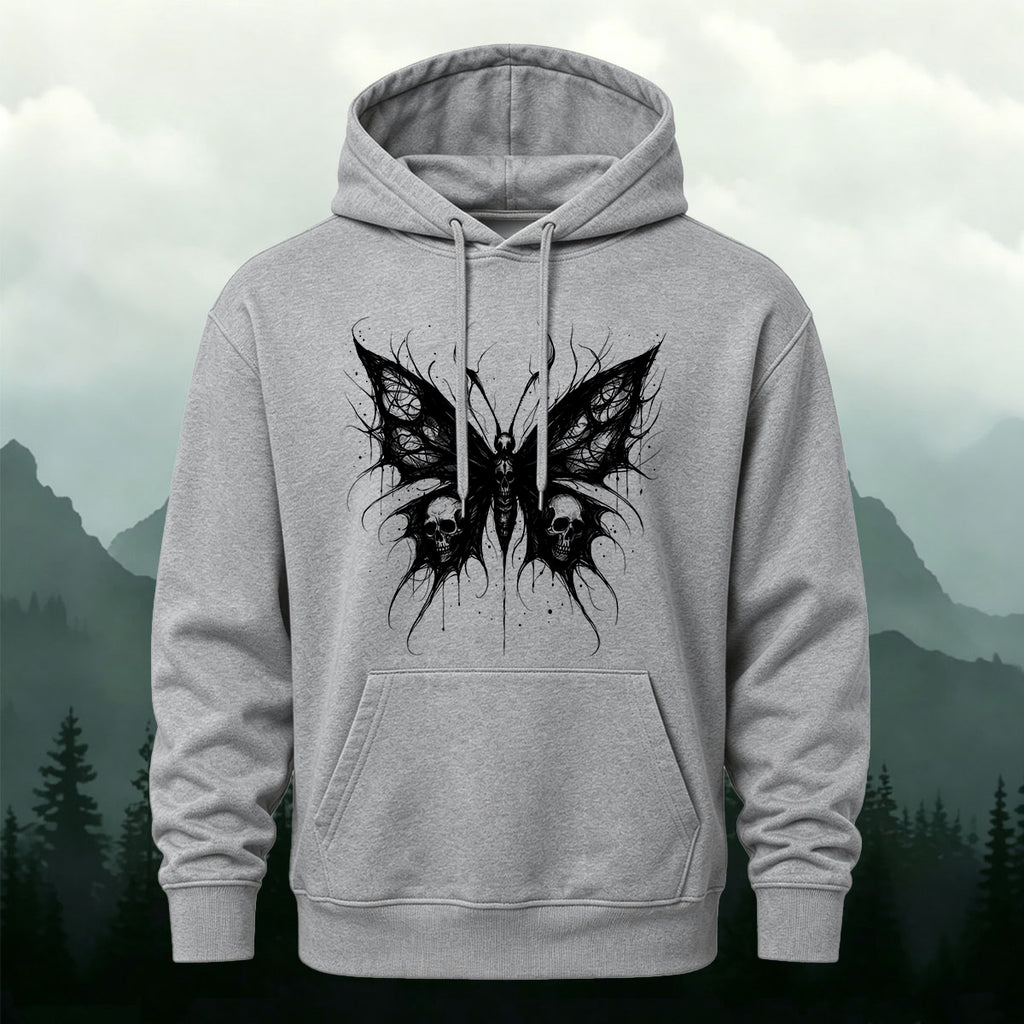 Cotton Made Dark Butterfly Skeleton Print Hoodie Gray
