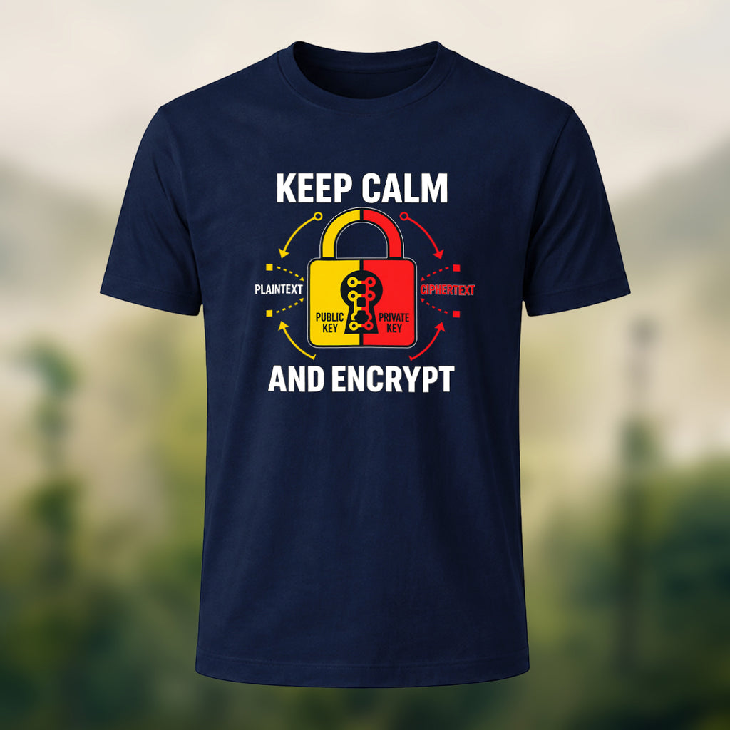 Keep Calm And Encrypt Print Casual Cotton T-Shirt Navy