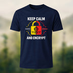 Keep Calm And Encrypt Print Casual Cotton T-Shirt Navy