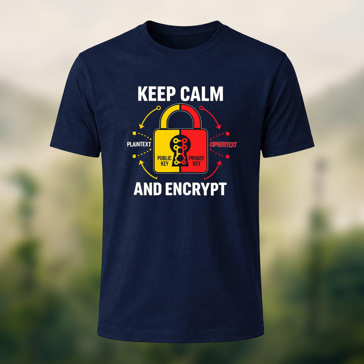 Keep Calm And Encrypt Print Casual Cotton T-Shirt Navy