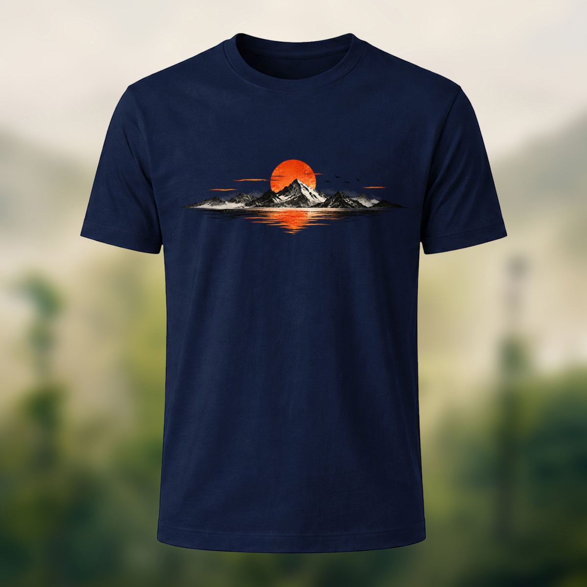 Natural Mountain Sunrise Premium Cotton T-Shirt Navy