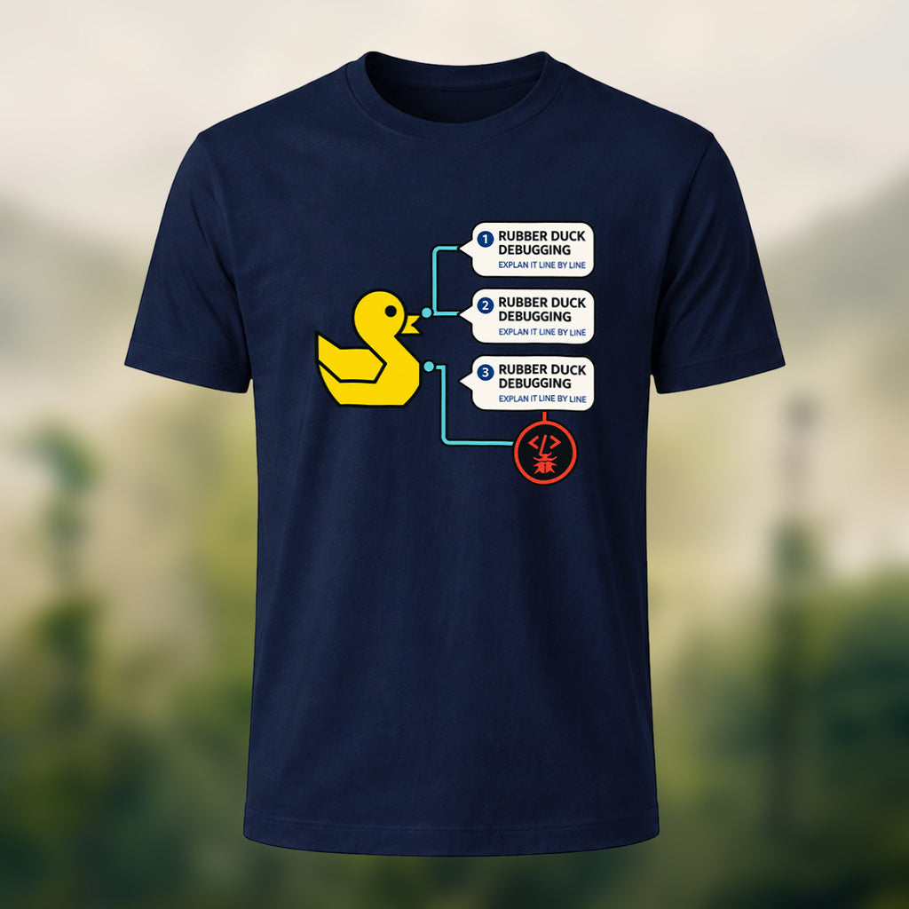 Rubber Duck Debugging Print Casual Soft Cotton T-Shirt Navy