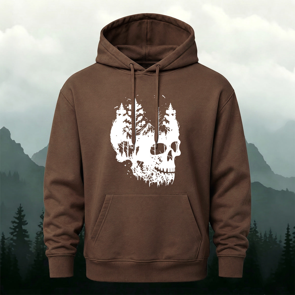 Cotton Made Dark Skull Print Hoodie Coffee