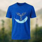 Minimalist Fluid Whale Tail Premium Cotton Tee Royal Blue