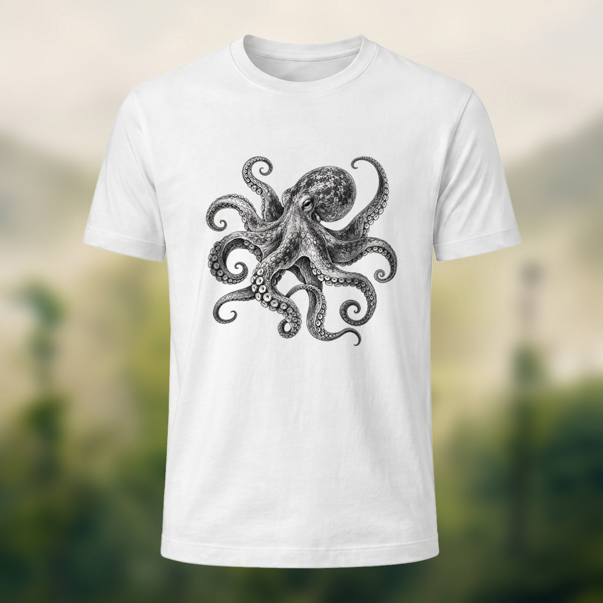 DTG Vintage Marine Illustration Combed Cotton T-Shirt White