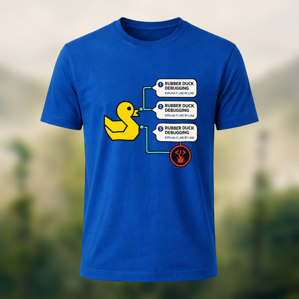 Rubber Duck Debugging Print Casual Soft Cotton T-Shirt Royal Blue