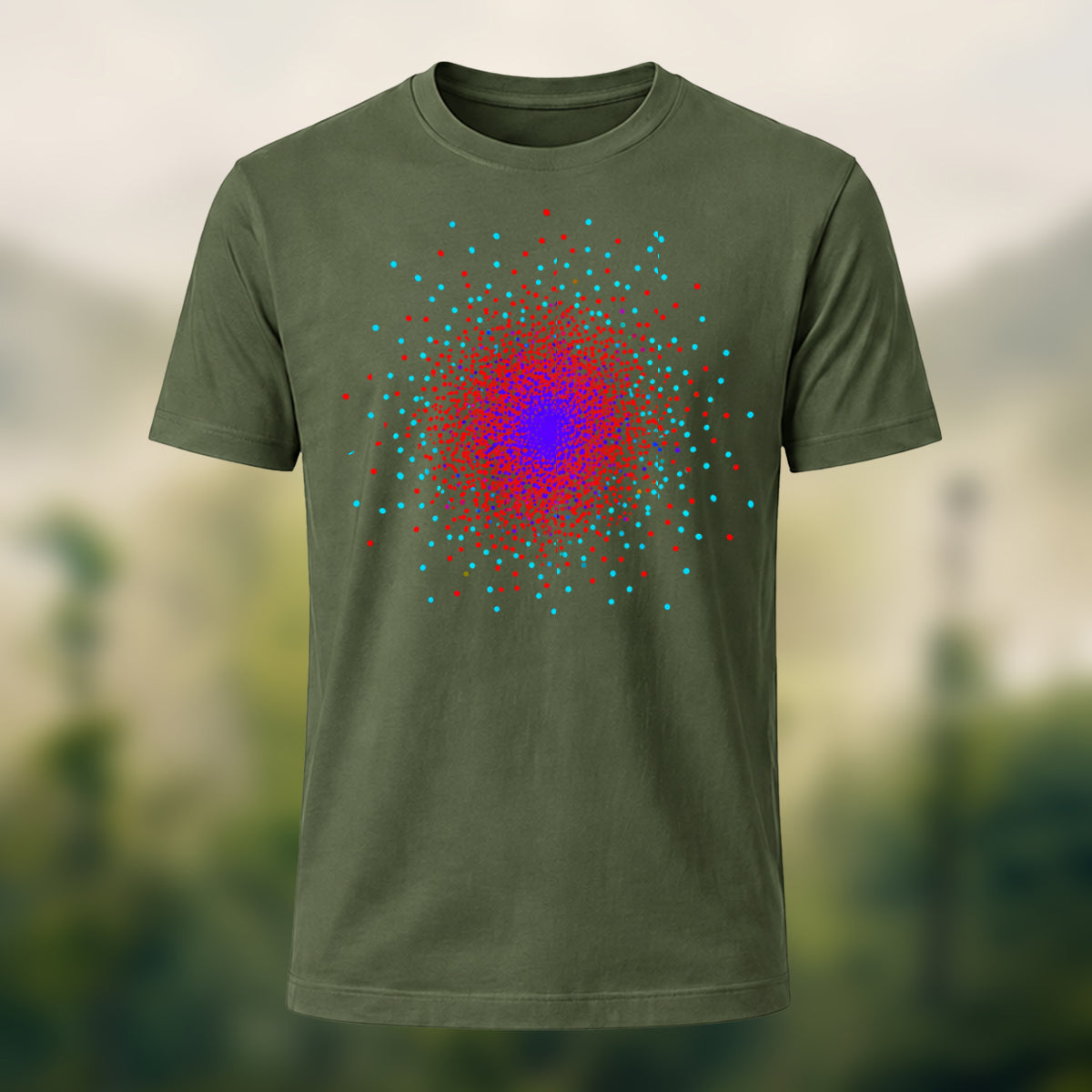 DTG Particle Diffusion Print Casual Premium Cotton T-Shirt Olive Green