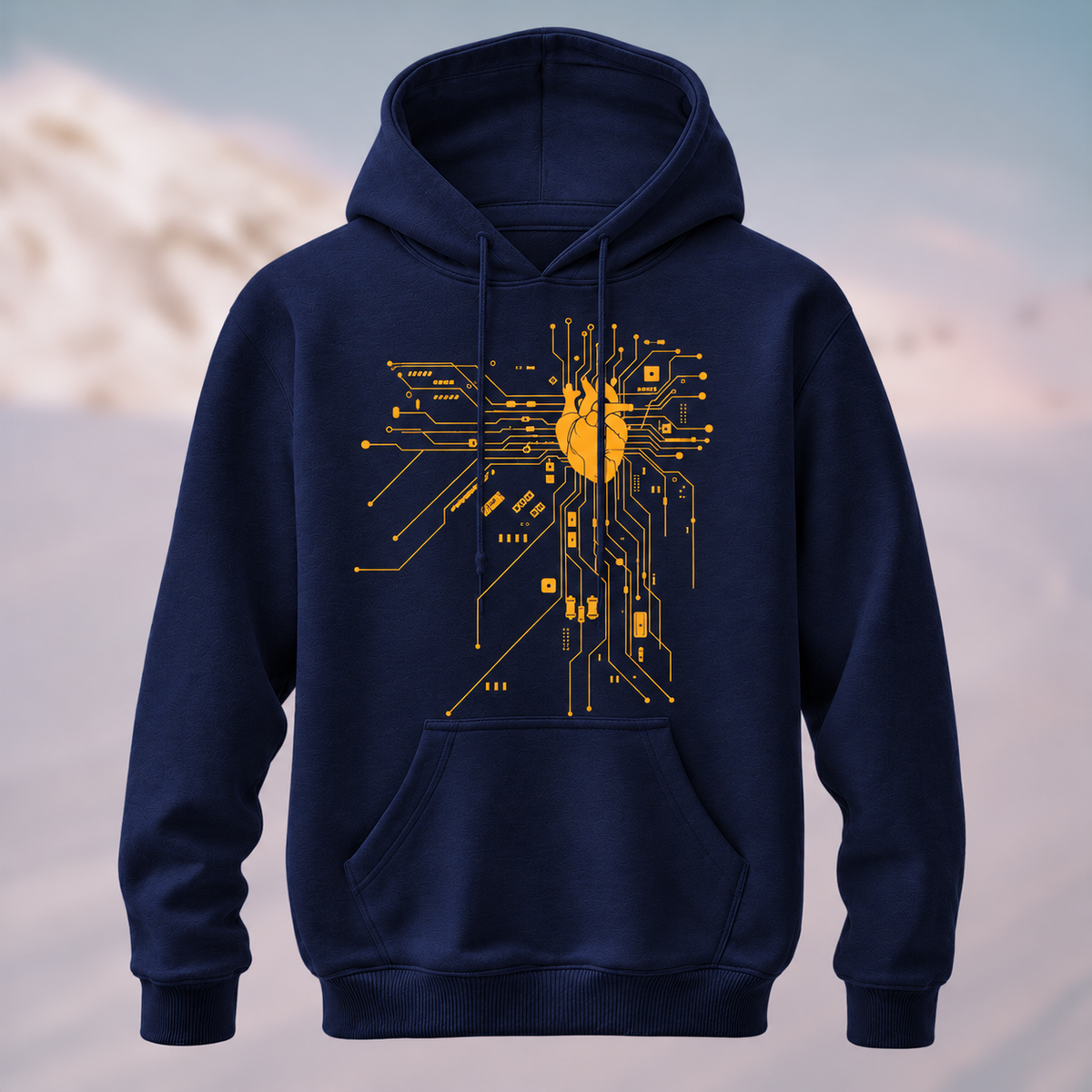 Cotton Made Modern Futuristic Circuit Heart Hoodie Navy