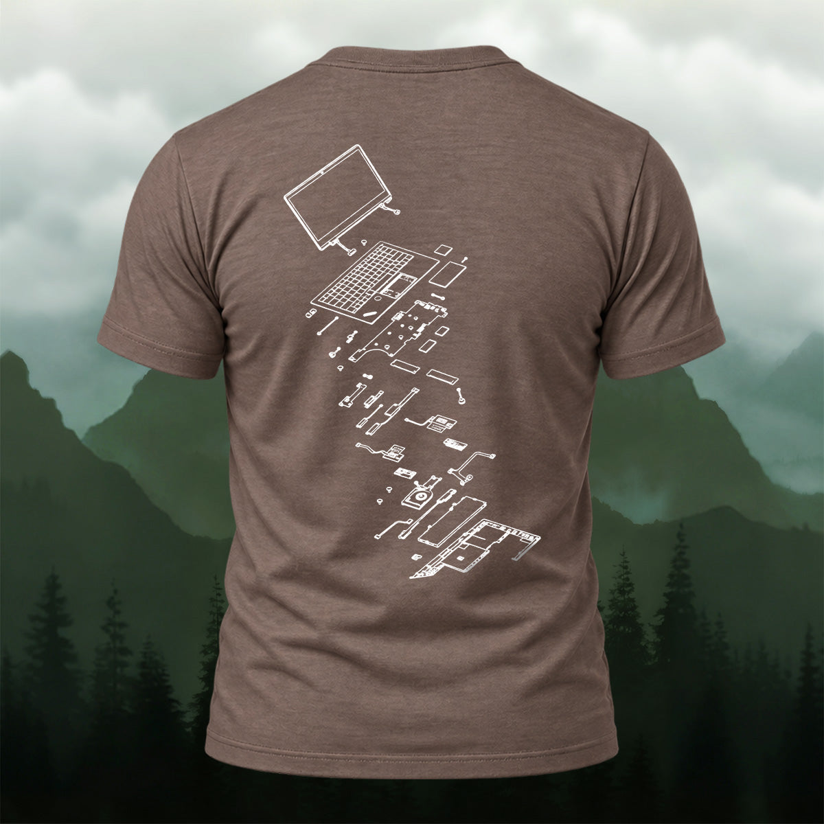 Technical Exploded View Soft Cotton T-Shirt Coffee