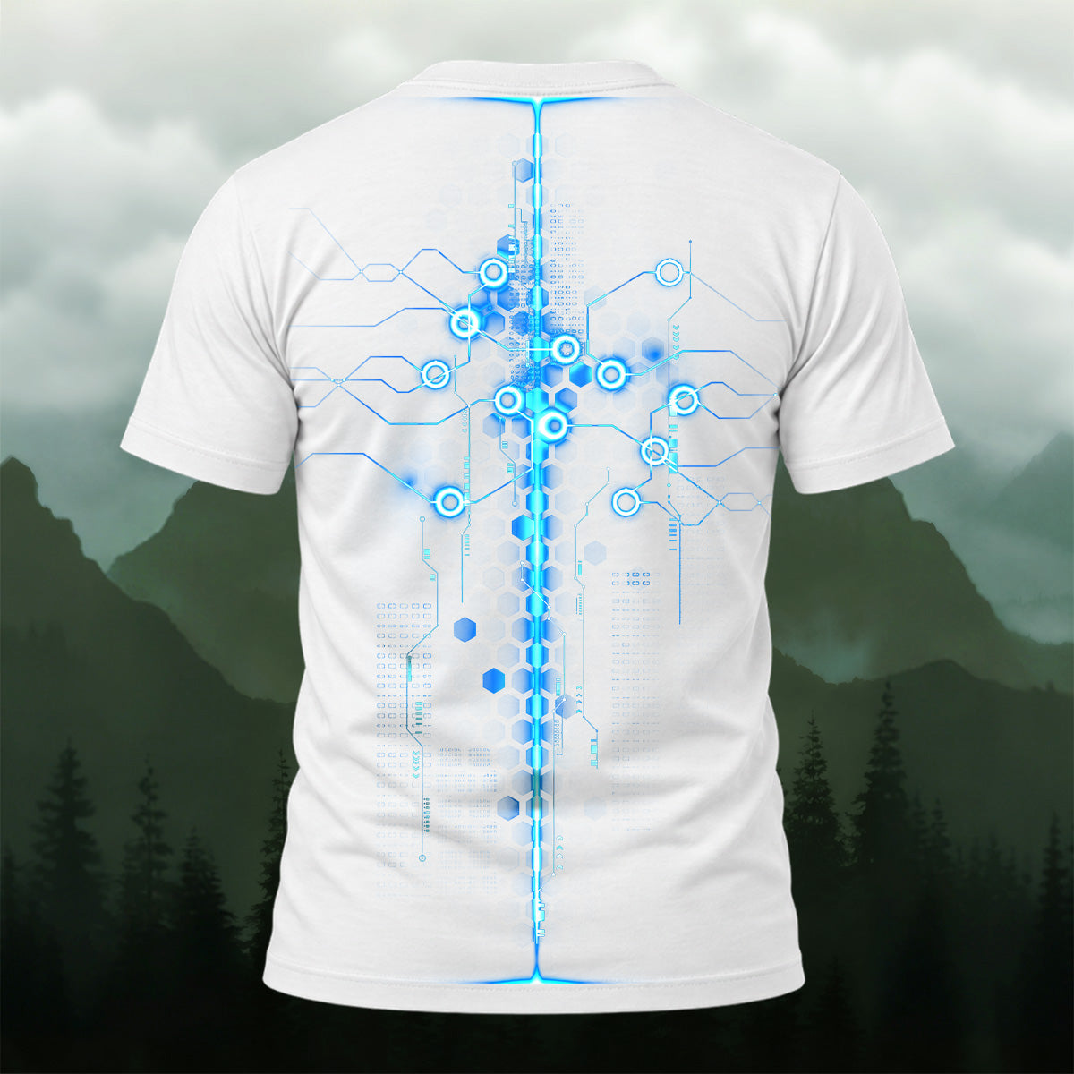 Futuristic Digital Circuit Print T-Shirt White