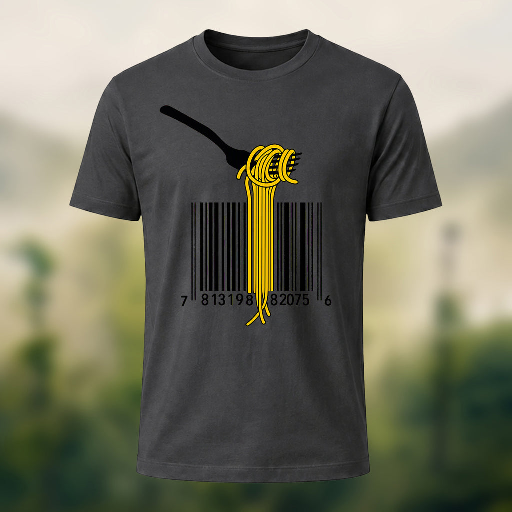 Pasta Barcode Print Casual Cotton T-Shirt Charcoal
