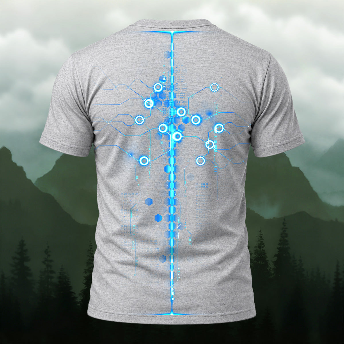 Futuristic Digital Circuit Print T-Shirt Heather Grey