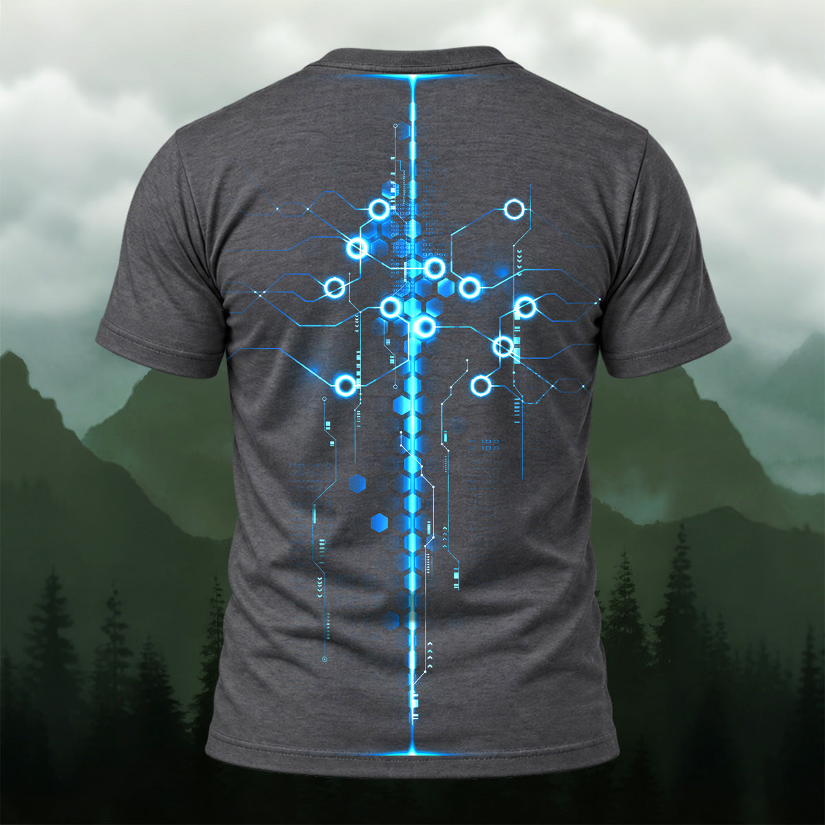 Futuristic Digital Circuit Print T-Shirt Dkgy