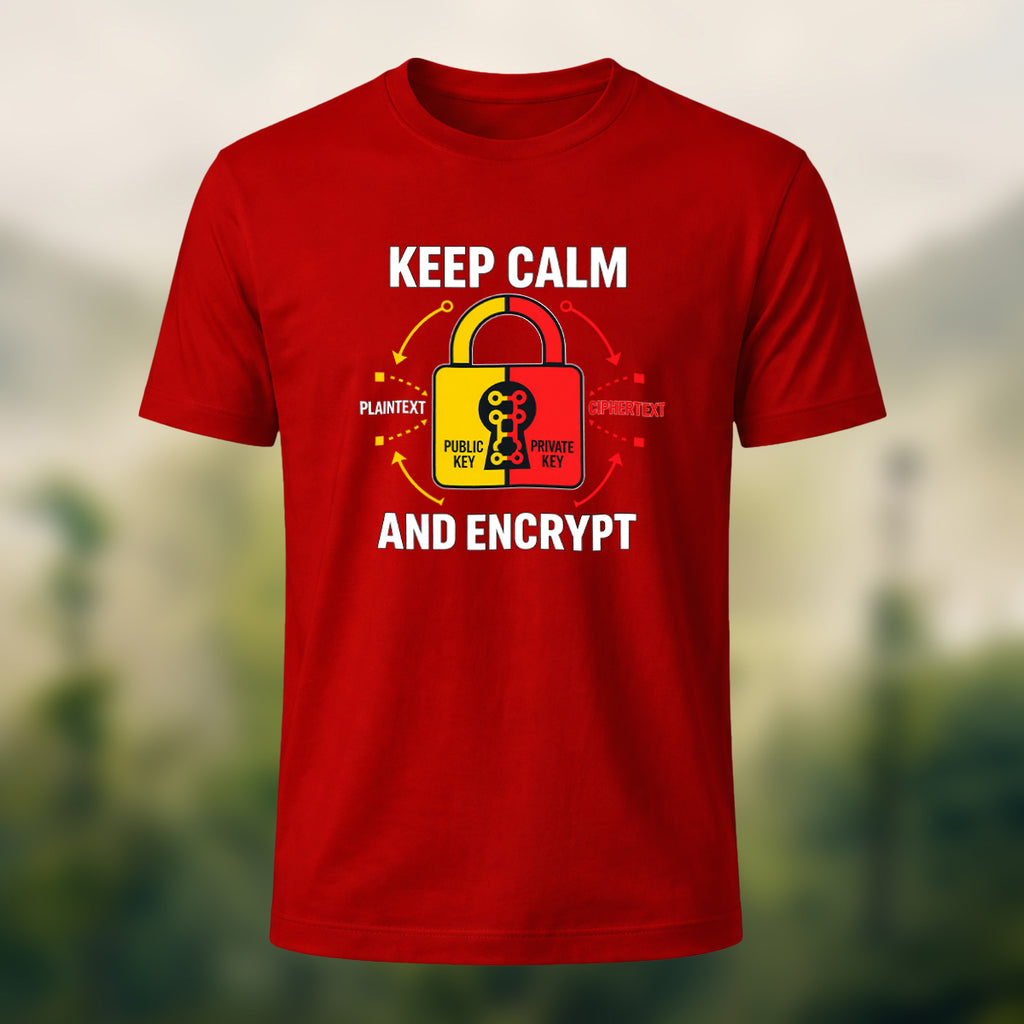 Keep Calm And Encrypt Print Casual Cotton T-Shirt Red