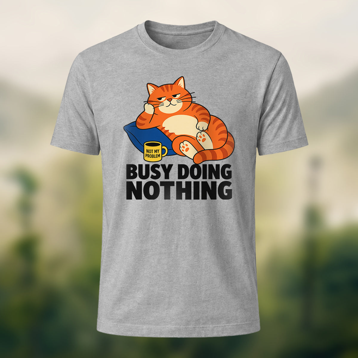 Laid-Back Cozy Cat Soft Cotton T-Shirt Heather Grey