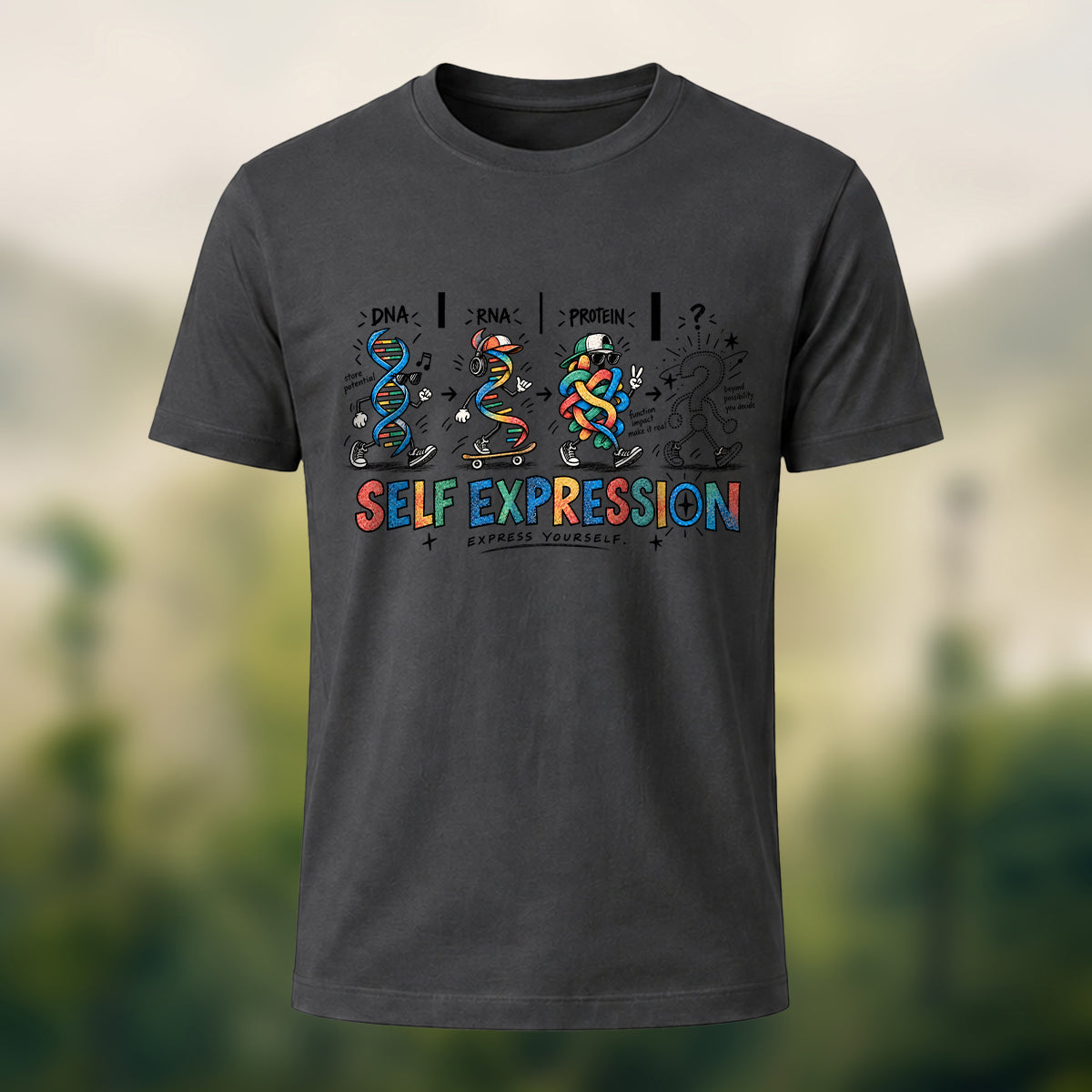 Gene Expression Print Casual Cotton T-Shirt Charcoal